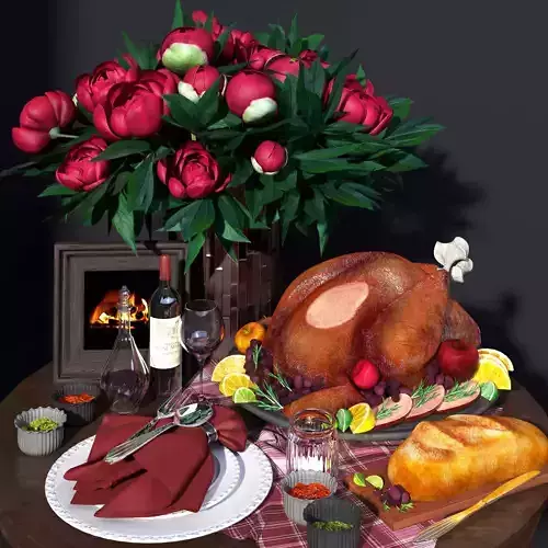 Holiday Christmas flower and food 3D model
