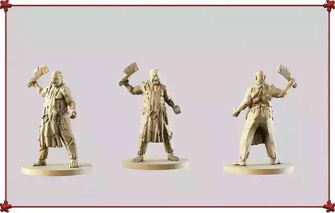 Butcher three figurines of man holding knife 3D print model
