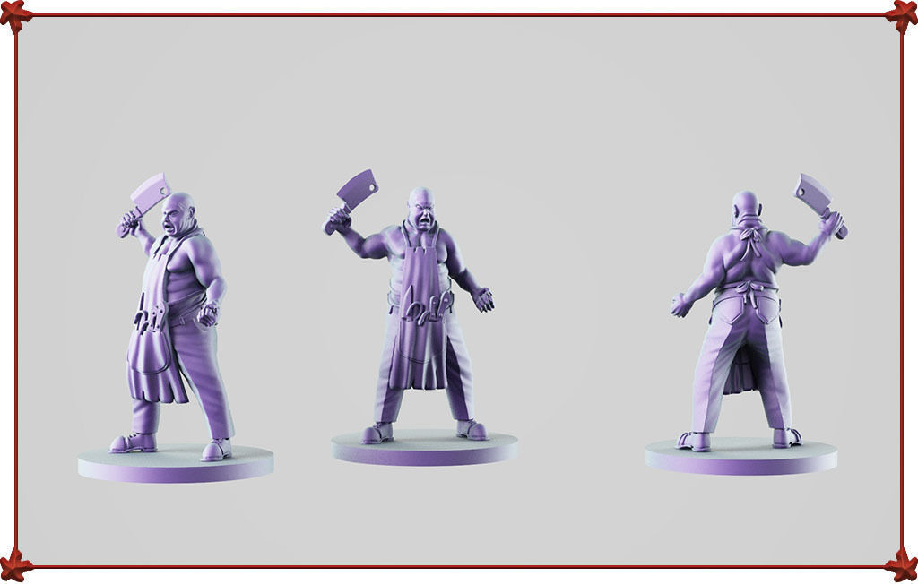 Butcher three figurines of man holding knife 3D print model_1