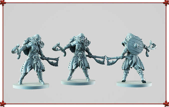 Barbarian three figurines of woman holding sword 3D print model