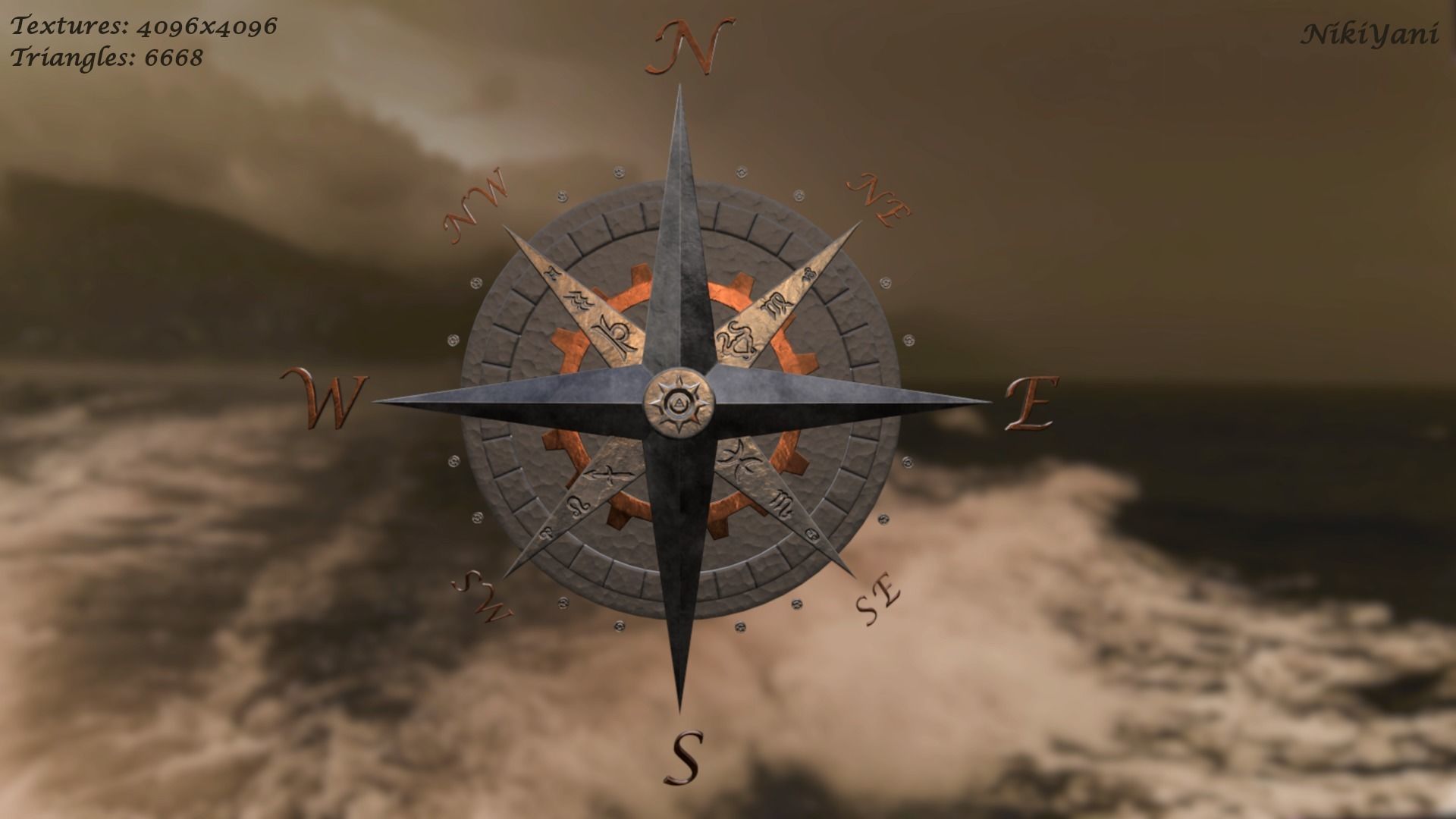 Compass rose Low-poly 3D model_0