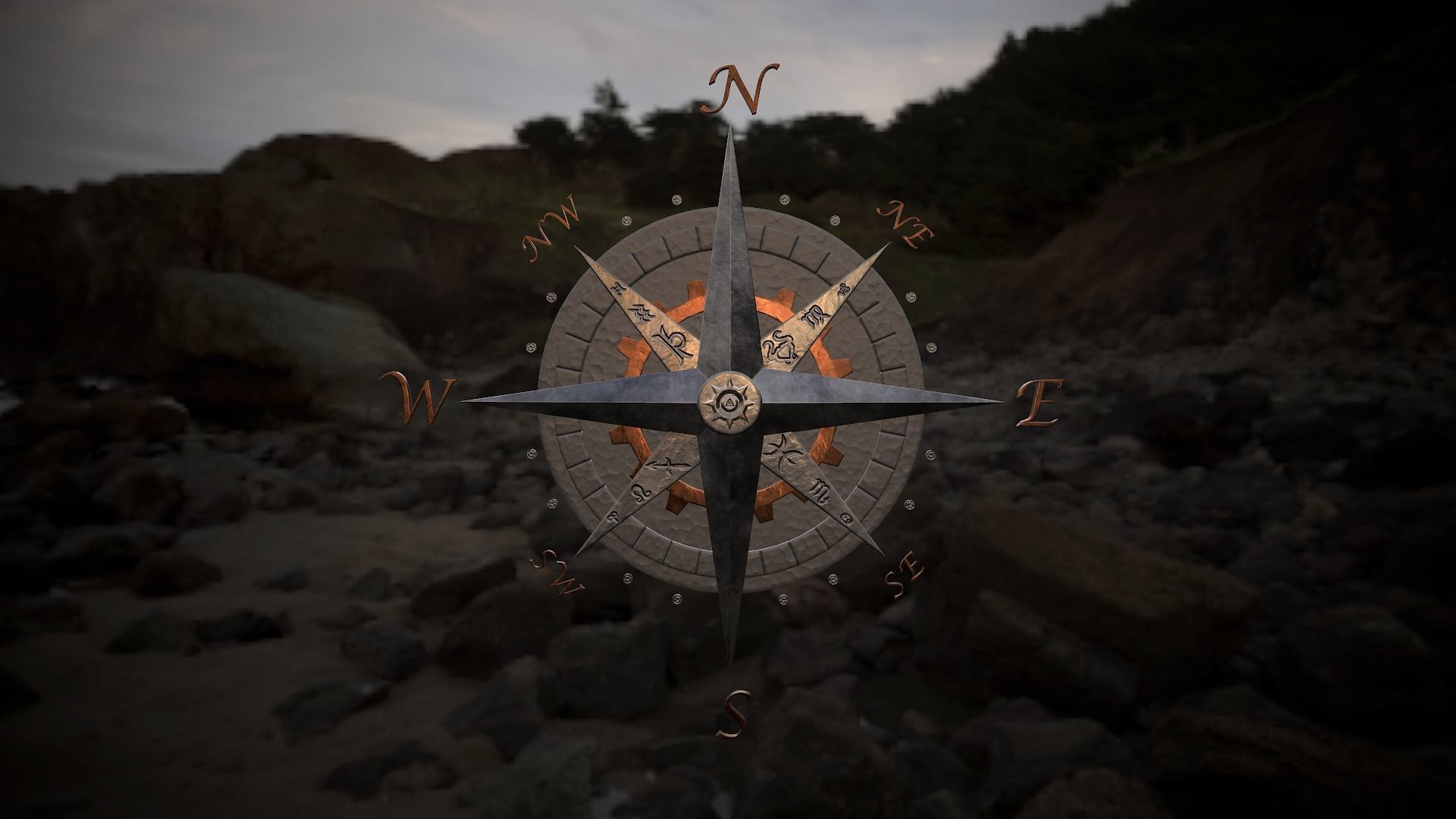 Compass rose Low-poly 3D model_1