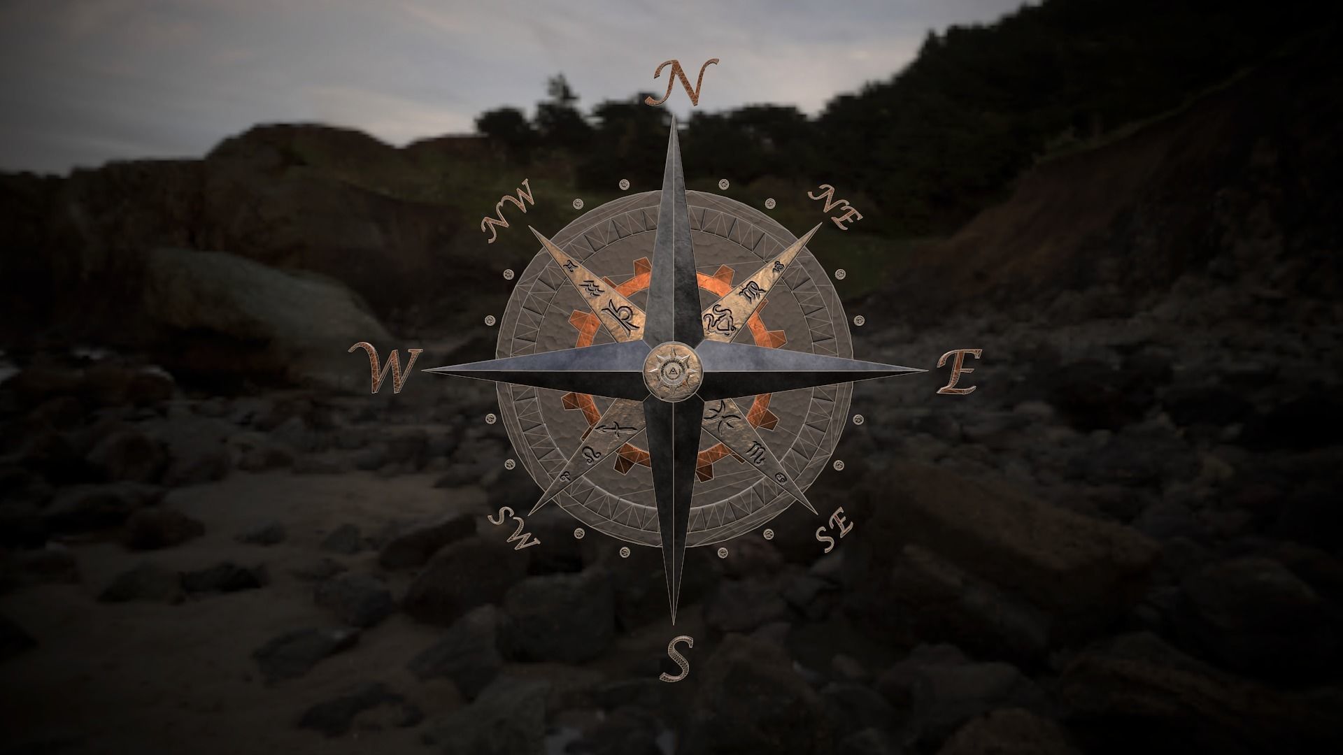 Compass rose Low-poly 3D model_2