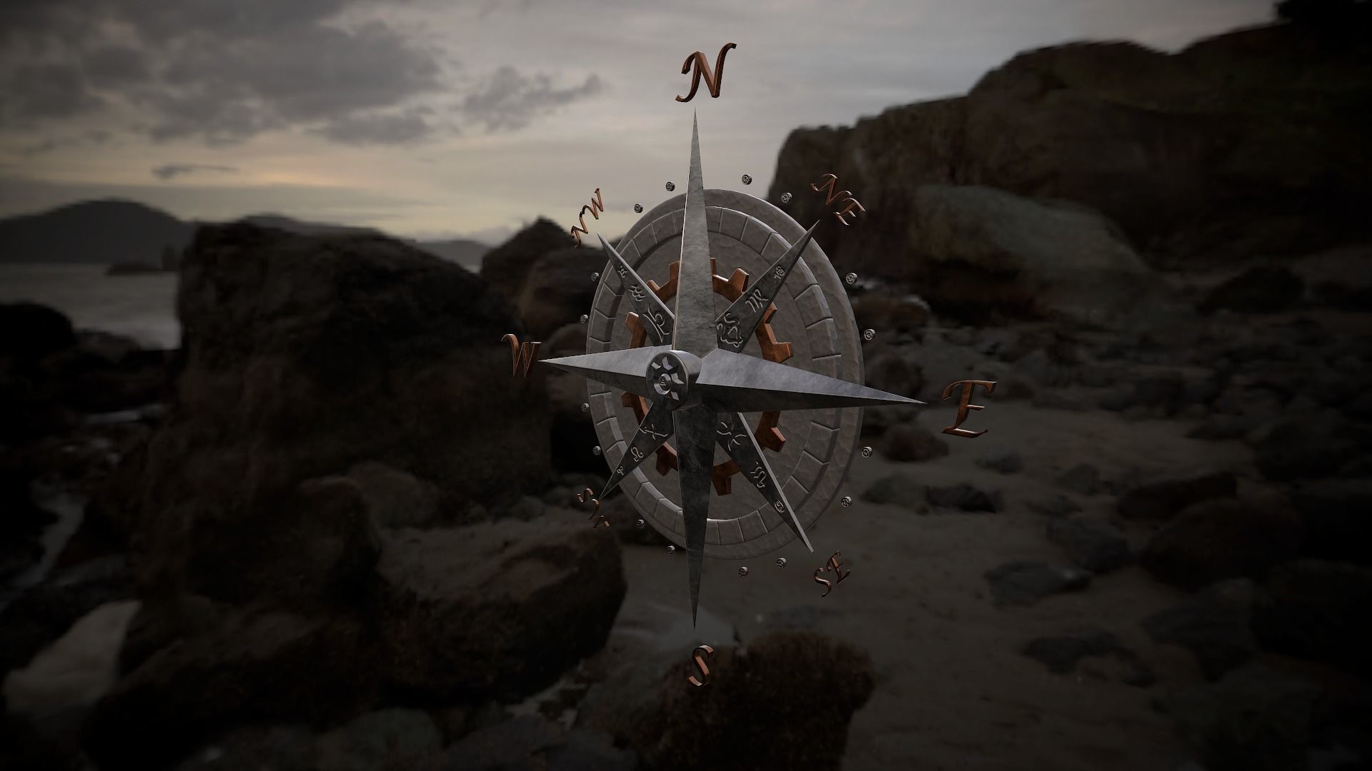 Compass rose Low-poly 3D model_3