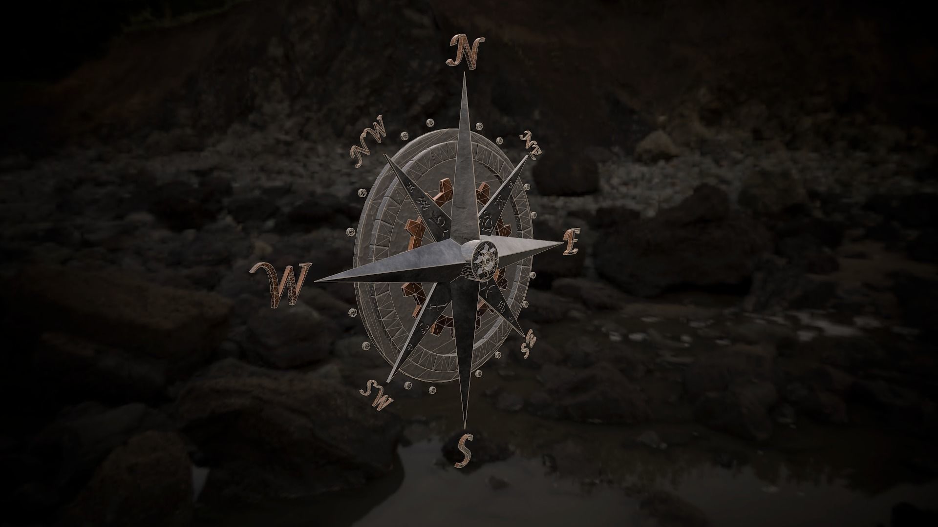 Compass rose Low-poly 3D model_6