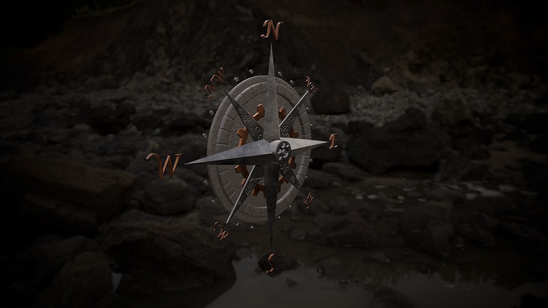 Compass rose Low-poly 3D model_5