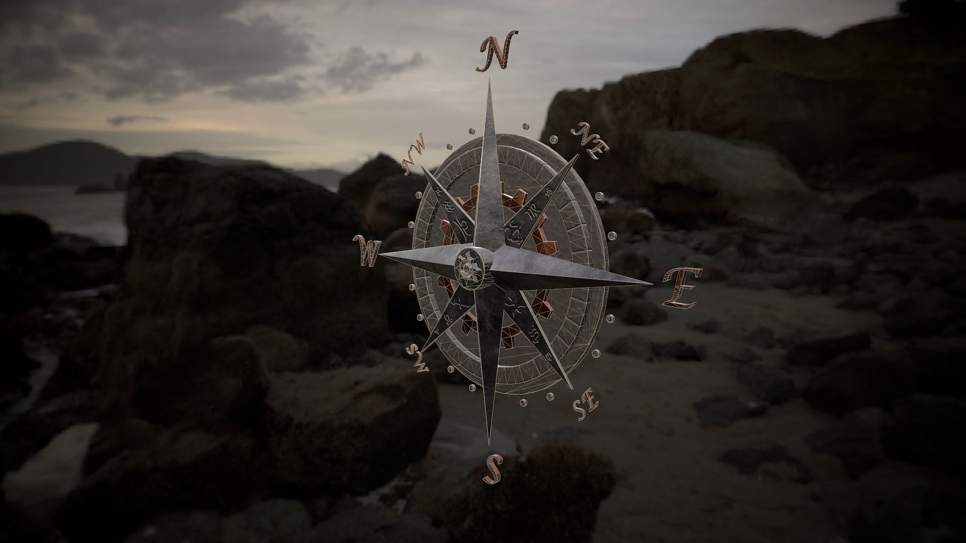 Compass rose Low-poly 3D model_4