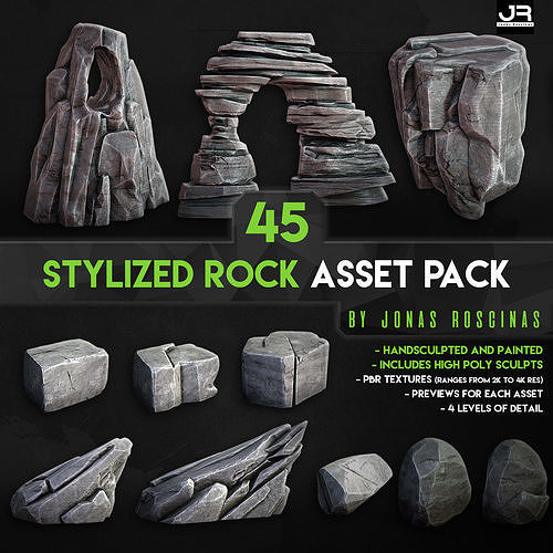Stylized Rock Asset Pack by J Roscinas Low-poly 3D model