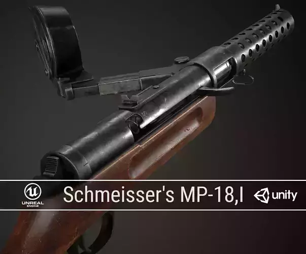 PBR German Schmeissers MP 18 I Low-poly 3D model
