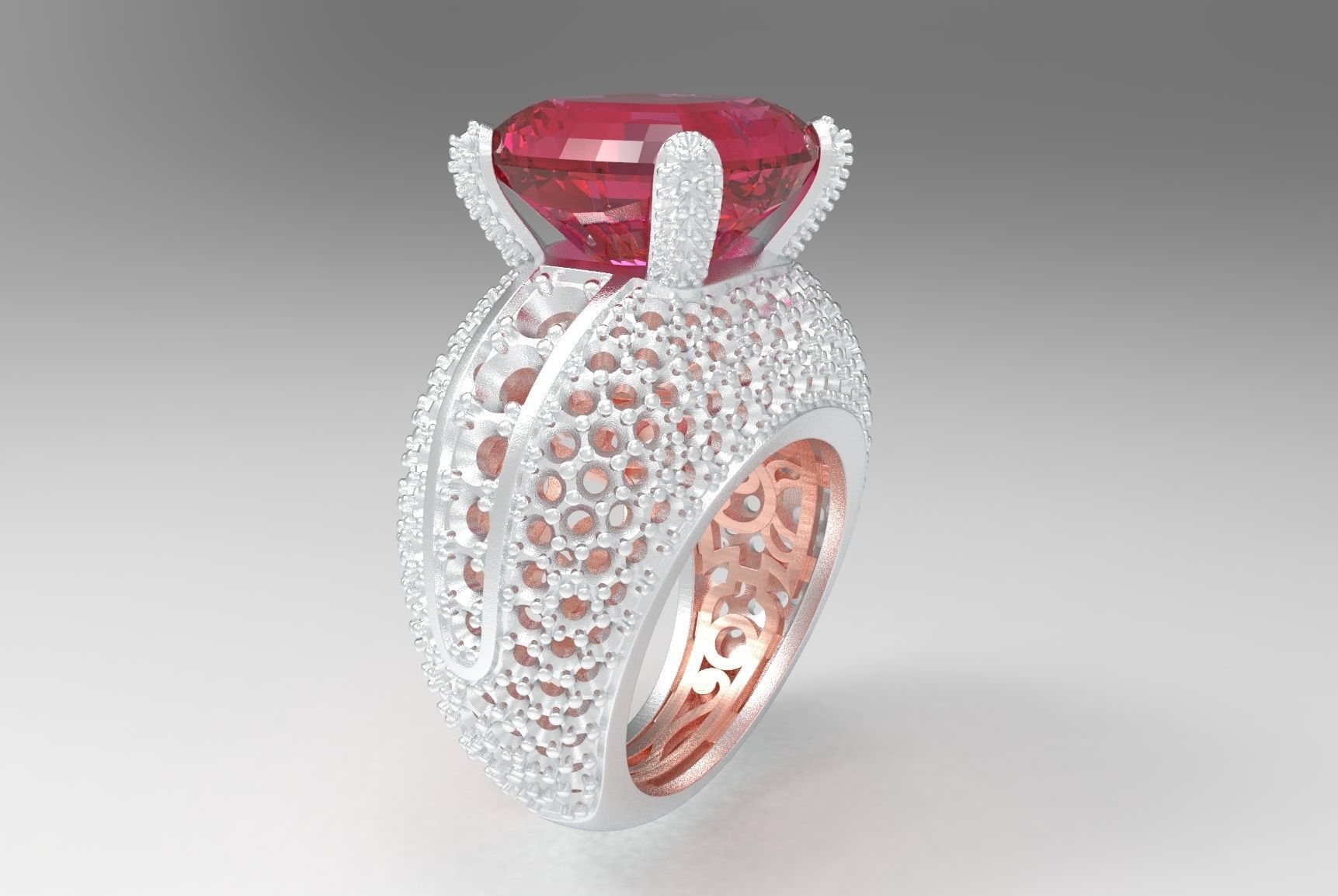 Big Stone and Pave Ring  3D print model_2