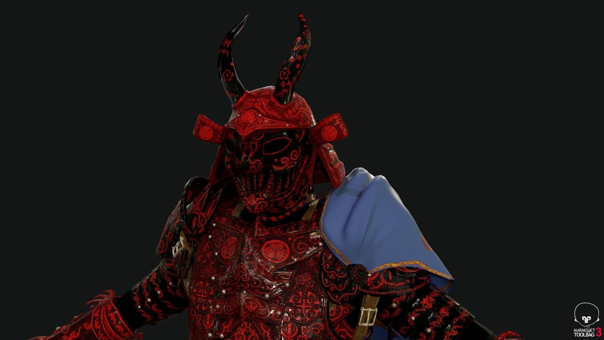Red Samurai Low-poly 3D model_9