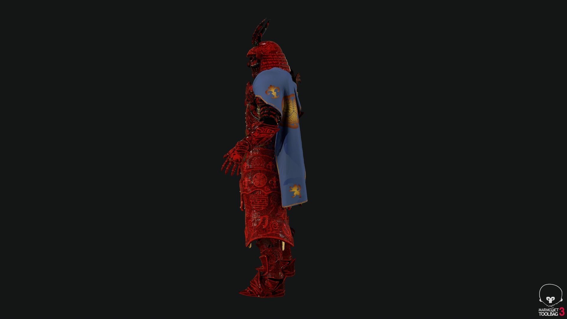 Red Samurai Low-poly 3D model_3