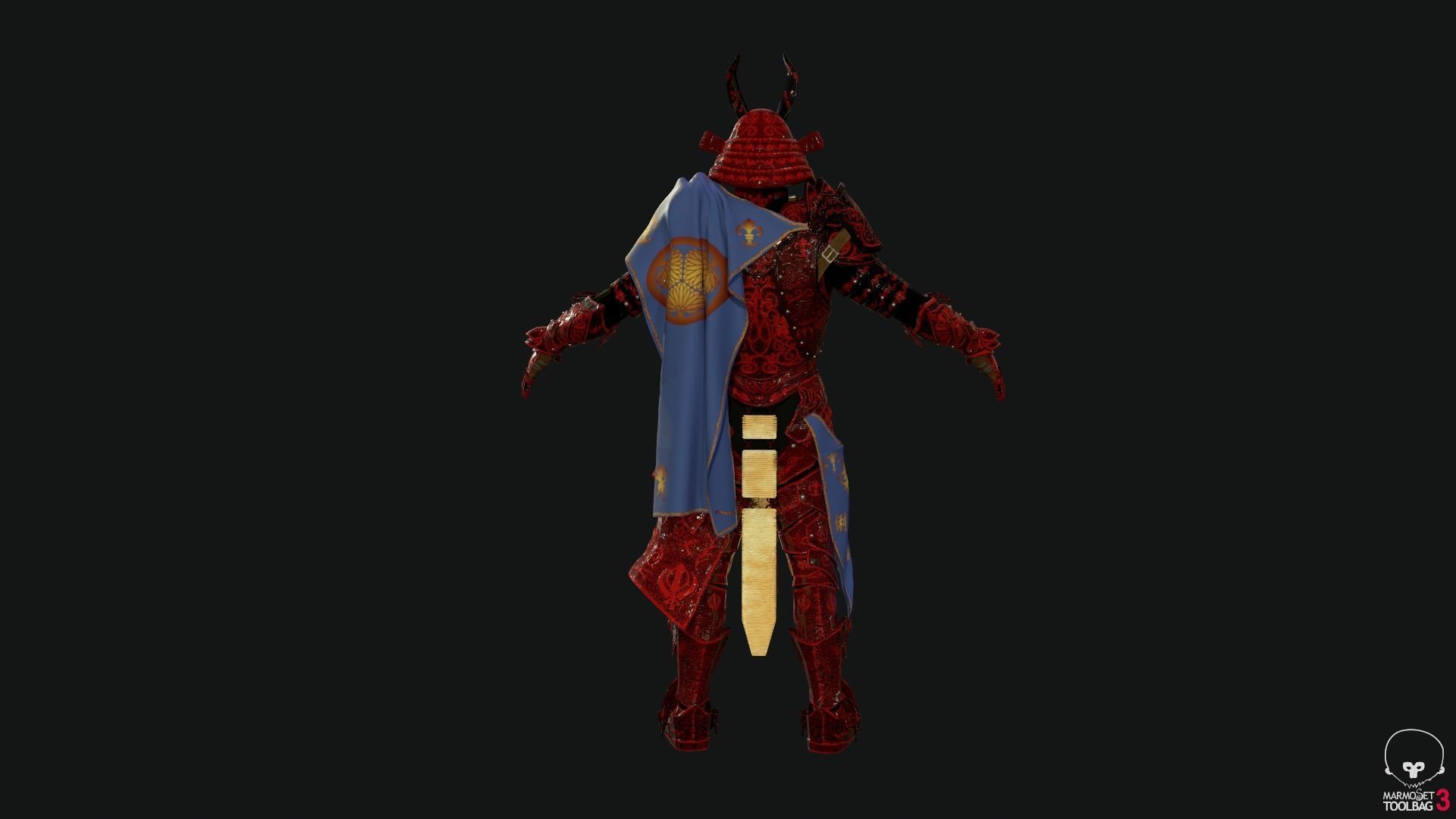 Red Samurai Low-poly 3D model_4