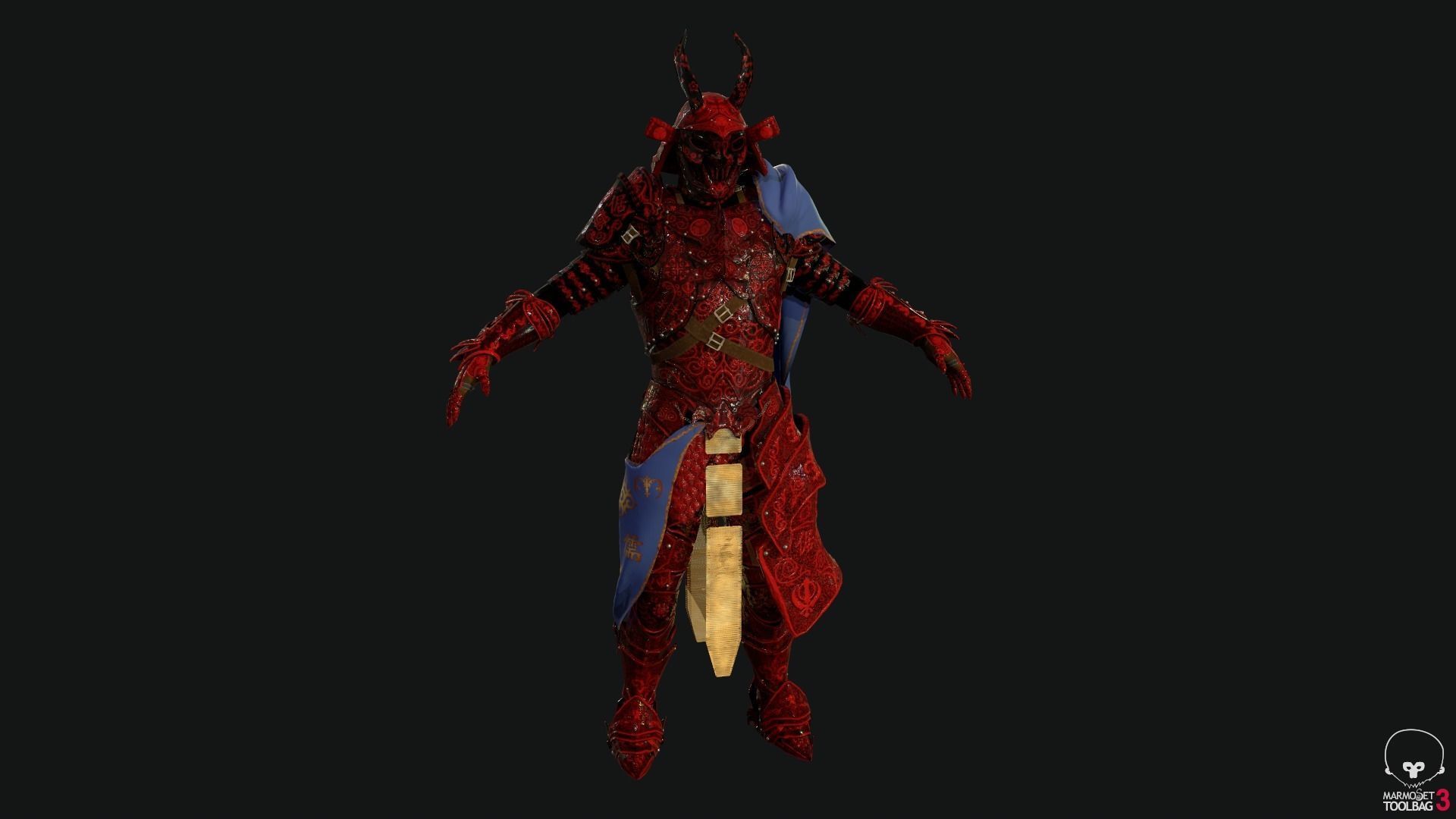 Red Samurai Low-poly 3D model_6