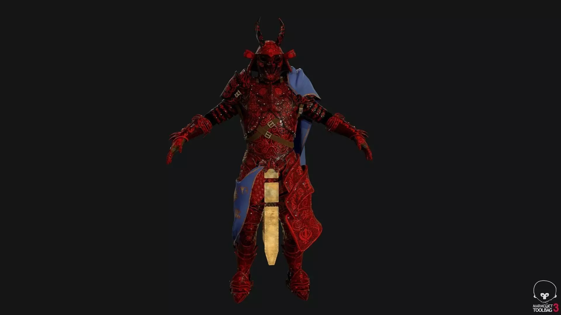 Red Samurai Low-poly 3D model_0