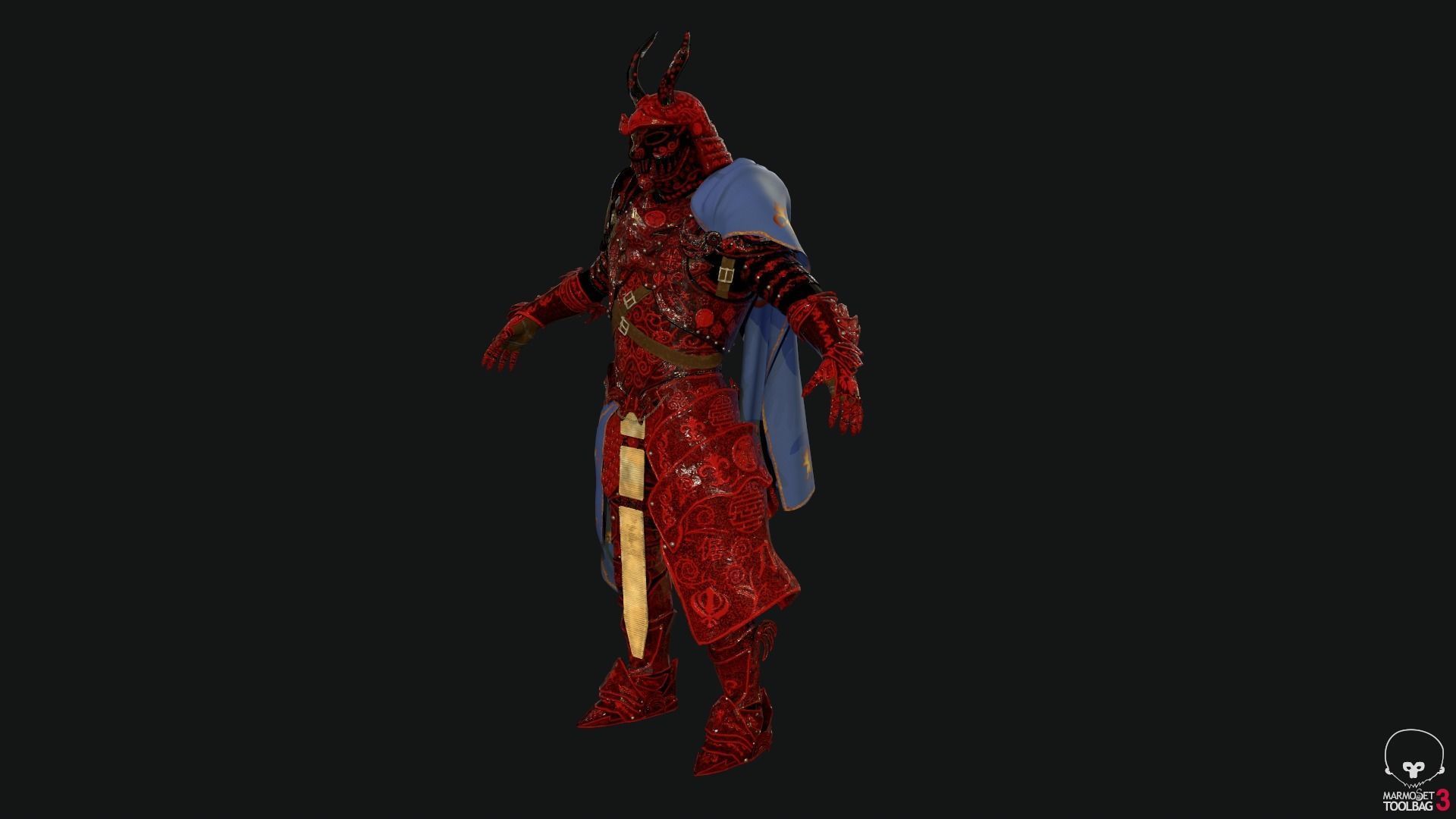 Red Samurai Low-poly 3D model_7