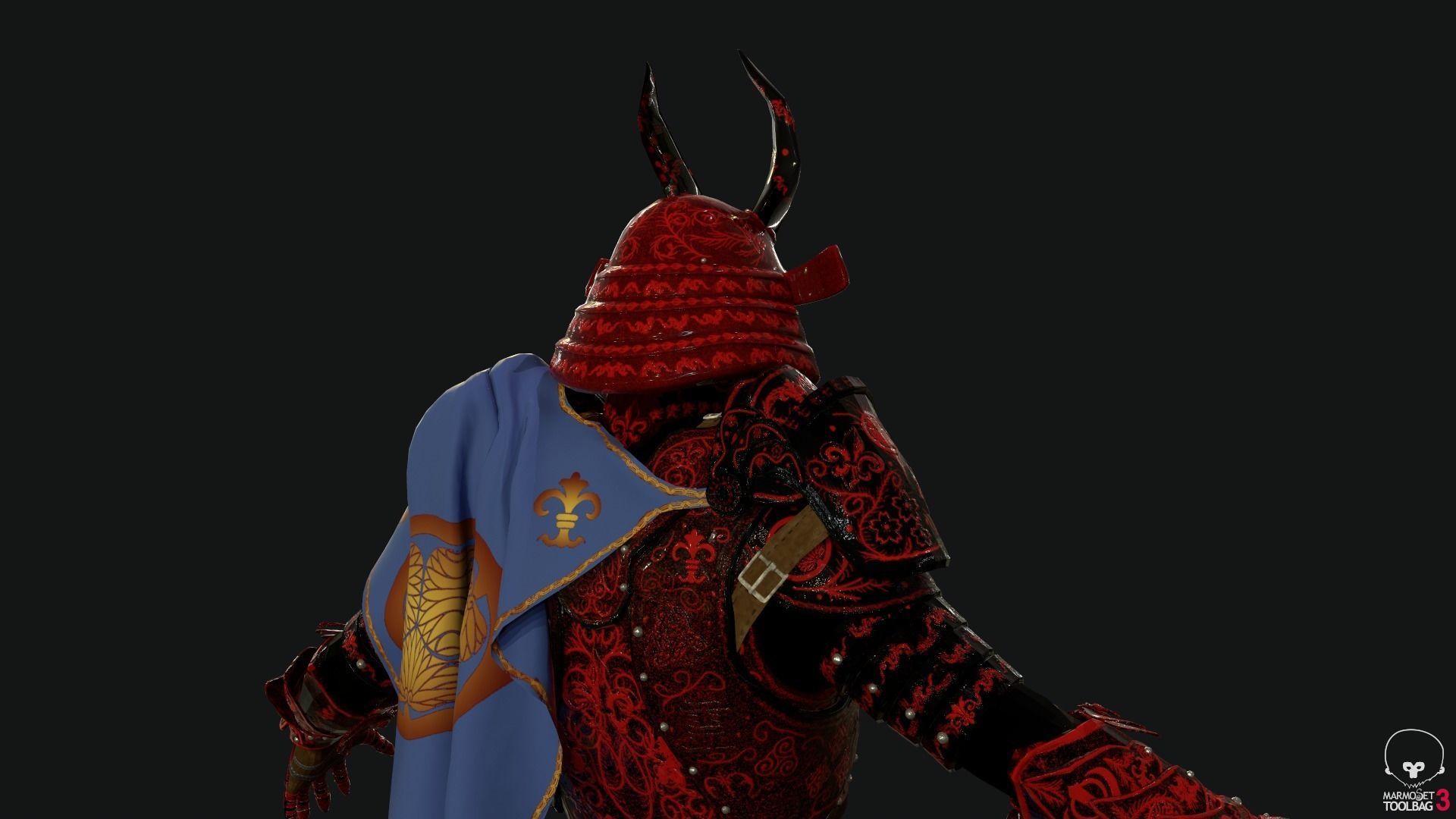 Red Samurai Low-poly 3D model_16