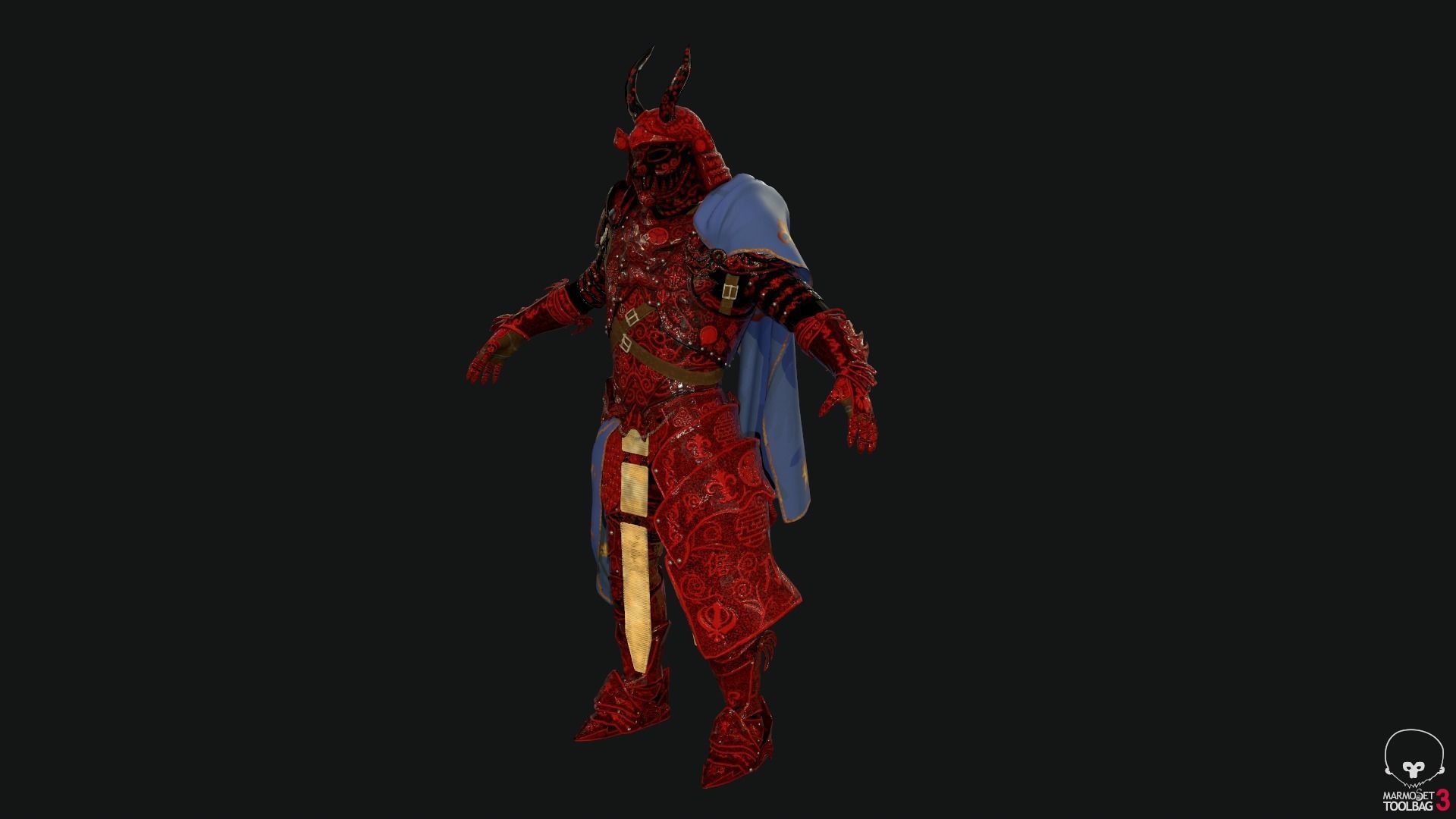 Red Samurai Low-poly 3D model_2