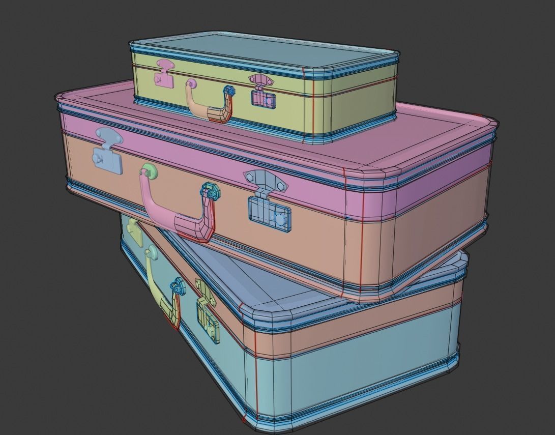 retro suitcases 3d model Low-poly 3D model_10