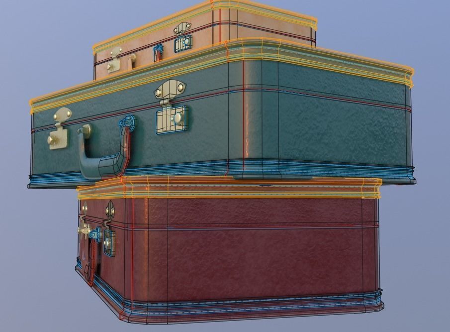retro suitcases 3d model Low-poly 3D model_8