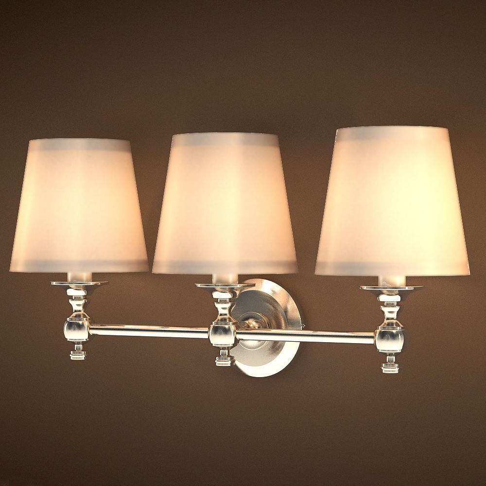 Triple Lamp Bracket Satin Nickel 3D model_1