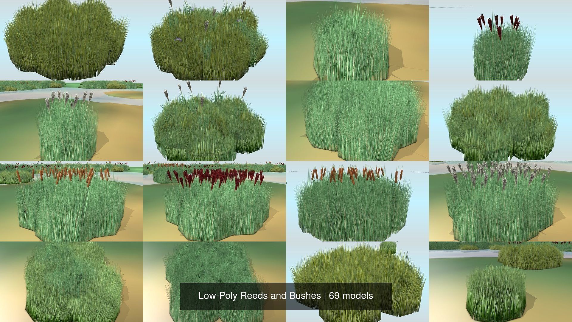 Low-Poly Reeds and Bushes 3D Model Collection_16