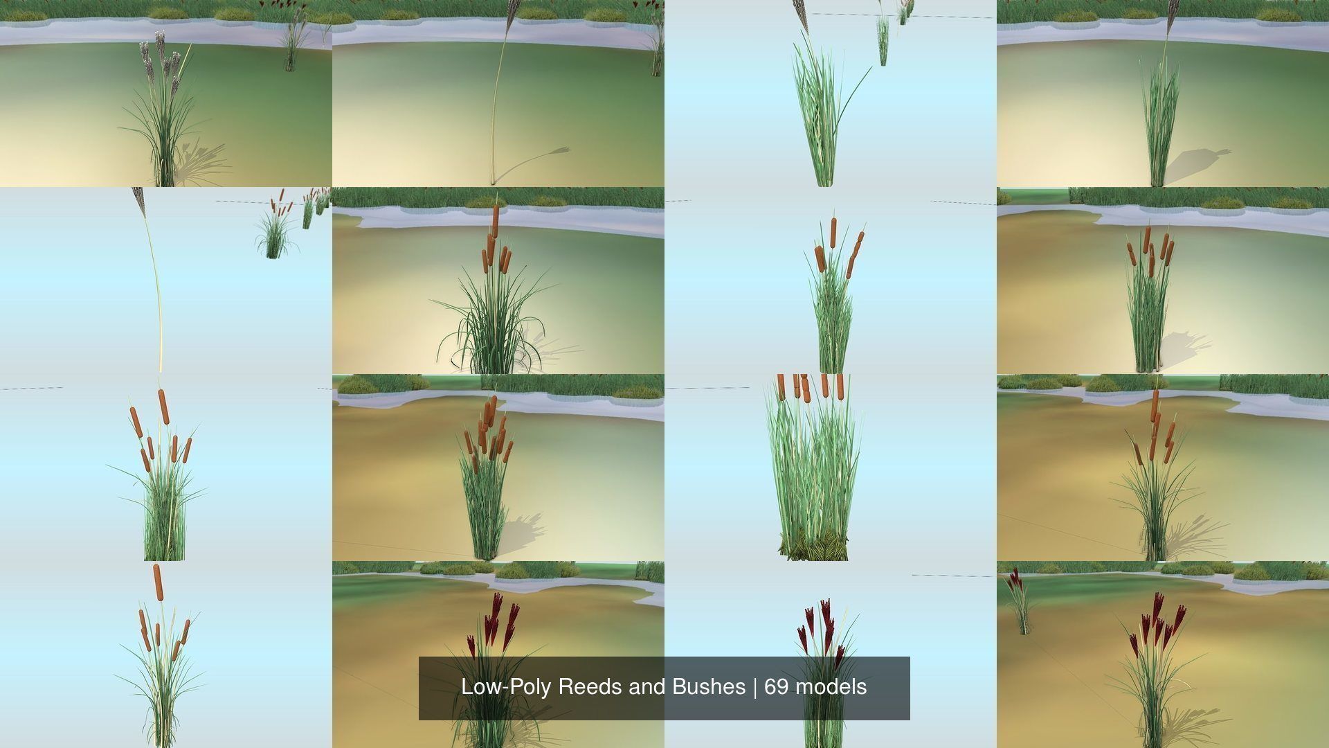 Low-Poly Reeds and Bushes 3D Model Collection_4