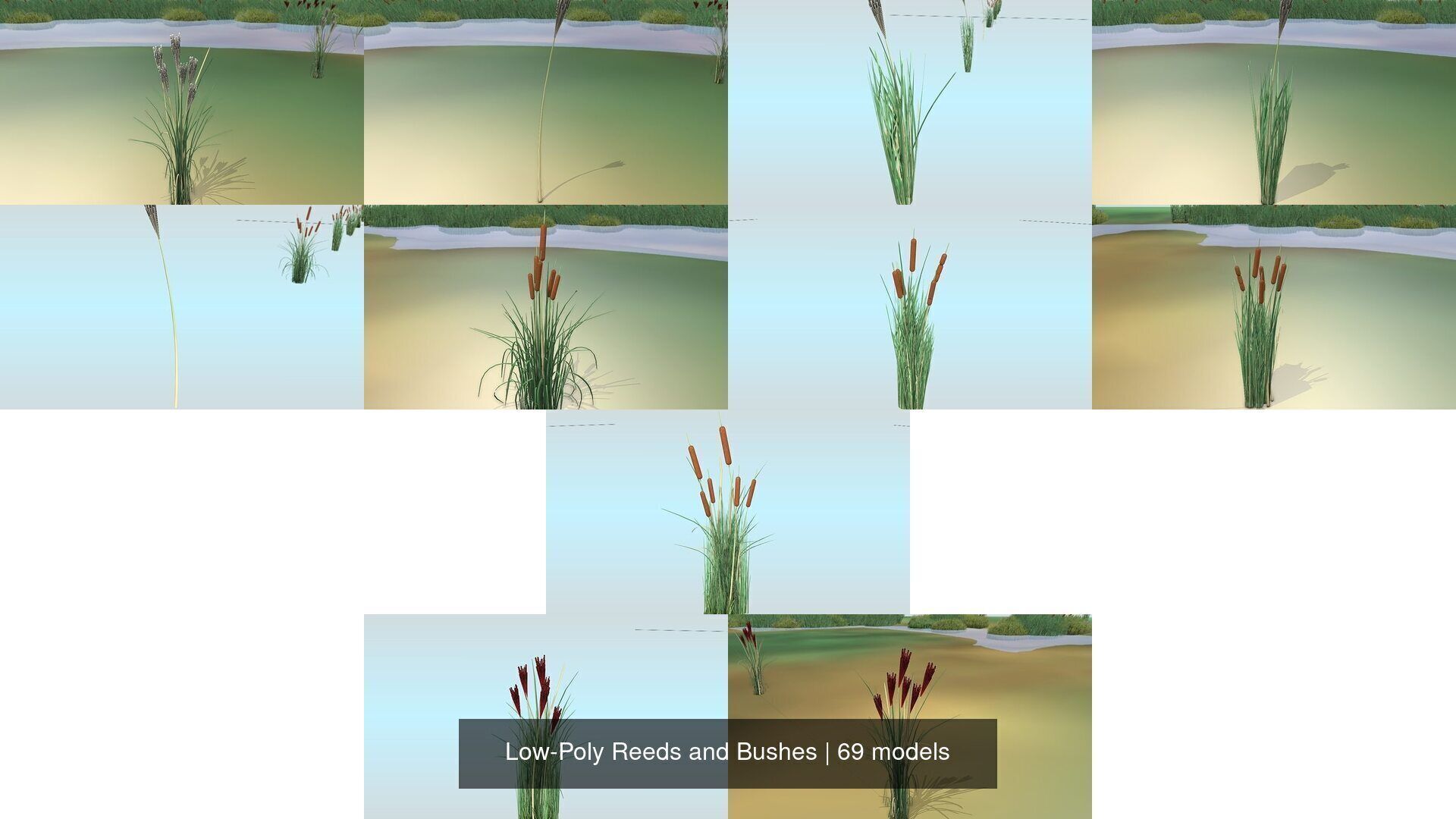 Low-Poly Reeds and Bushes 3D Model Collection_3