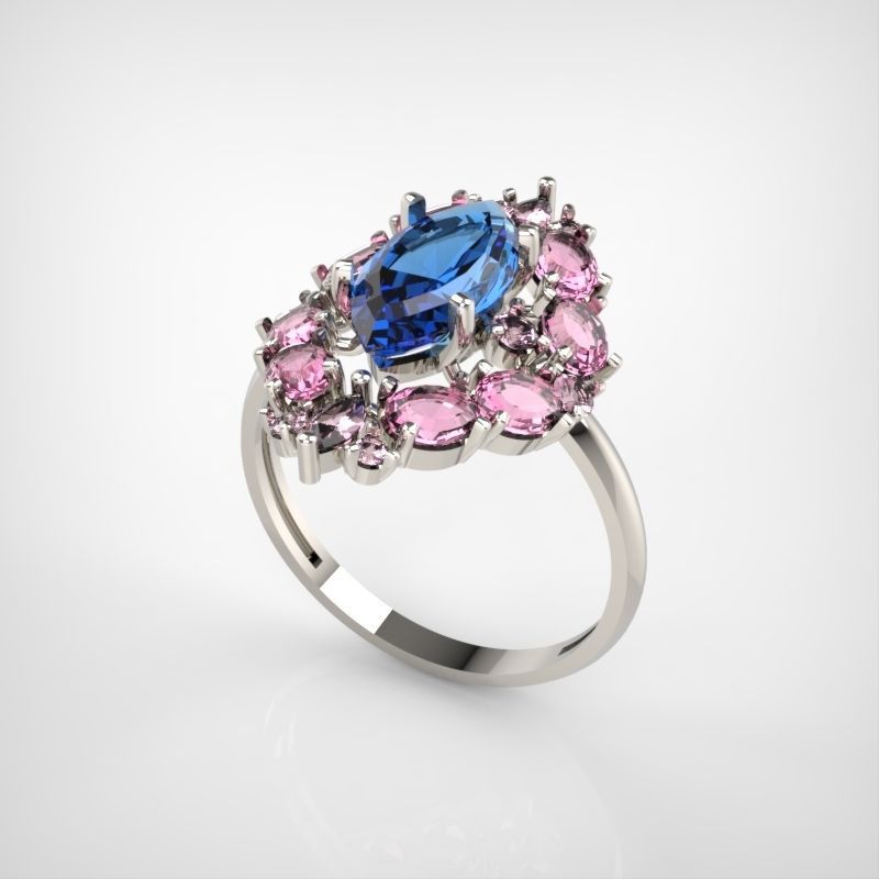 Women ring with gems 3dm stl vintage 3D print model_6