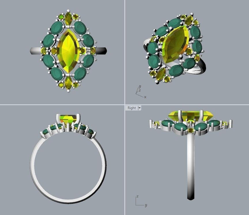 Women ring with gems 3dm stl vintage 3D print model_10