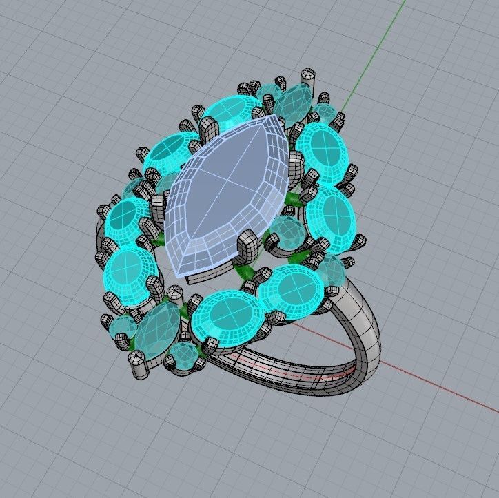 Women ring with gems 3dm stl vintage 3D print model_13