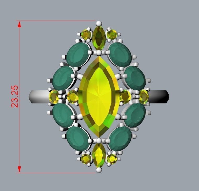 Women ring with gems 3dm stl vintage 3D print model_11