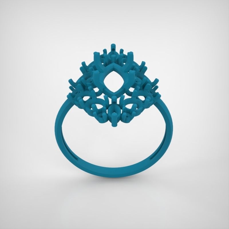 Women ring with gems 3dm stl vintage 3D print model_8