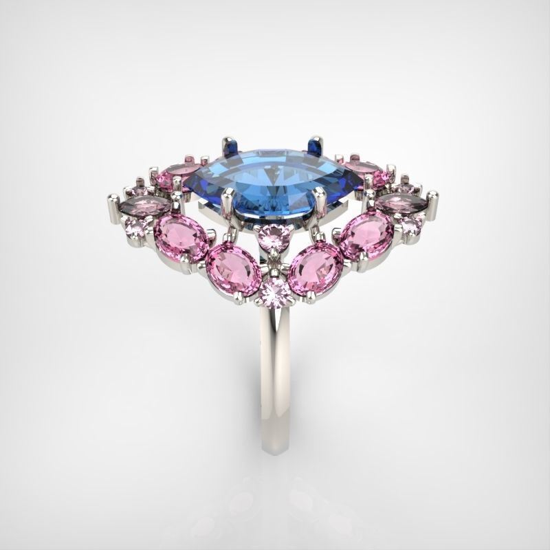 Women ring with gems 3dm stl vintage 3D print model_1