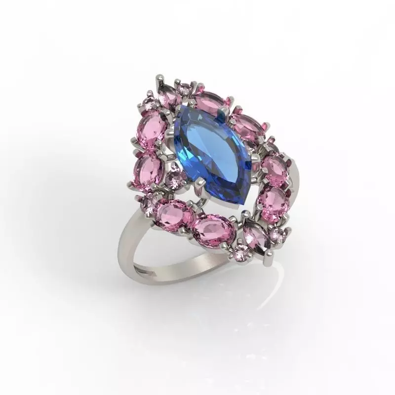 Women ring with gems 3dm stl vintage 3D print model_0