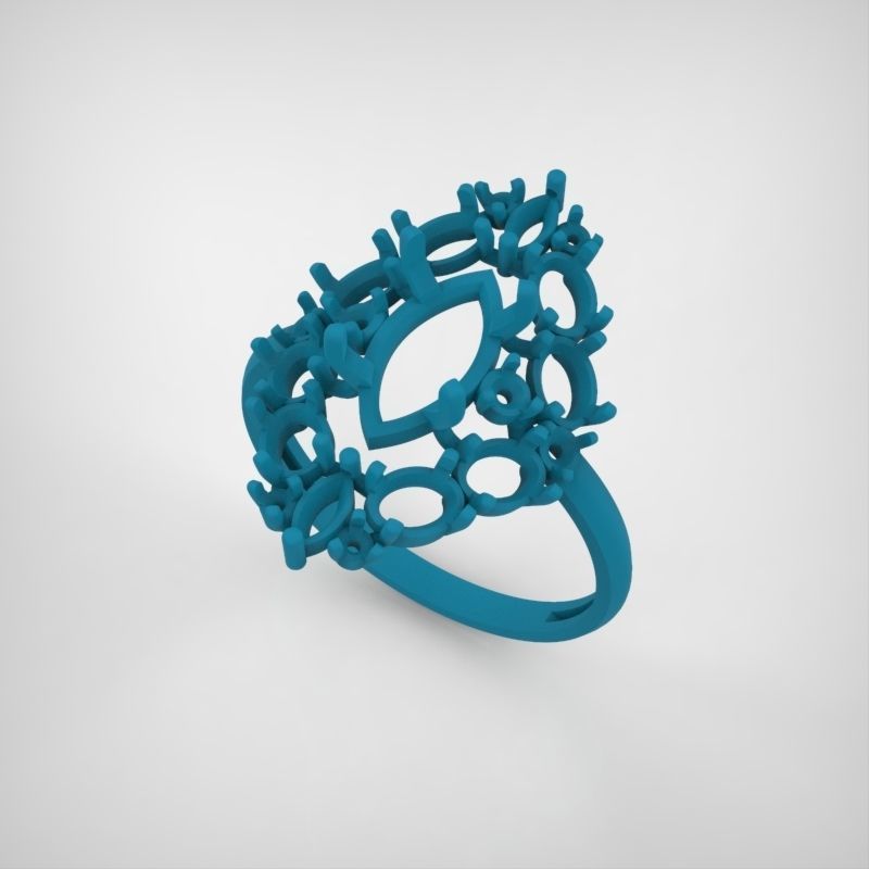 Women ring with gems 3dm stl vintage 3D print model_7