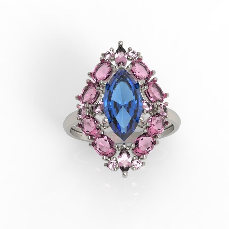 Women ring with gems 3dm stl vintage 3D print model_2