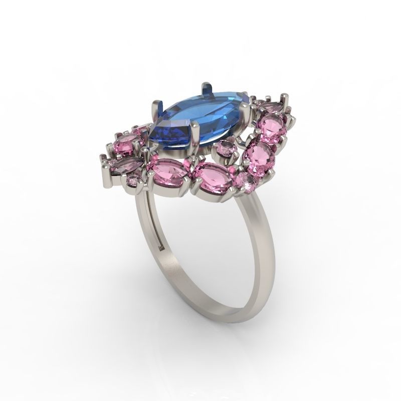 Women ring with gems 3dm stl vintage 3D print model_3
