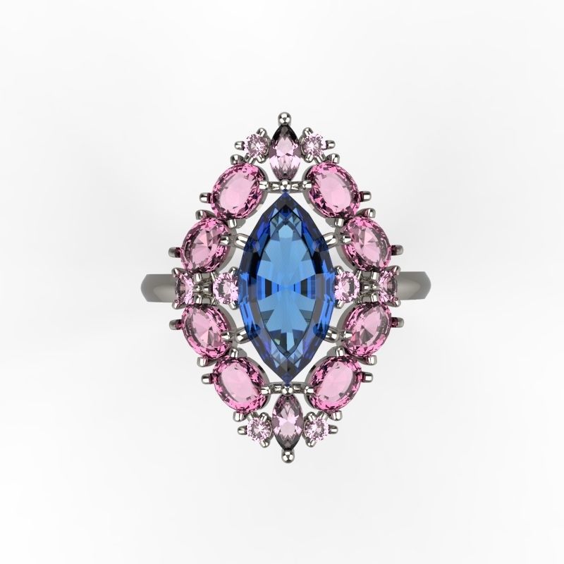 Women ring with gems 3dm stl vintage 3D print model_5