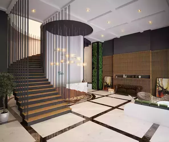 lobby of modern apartment building