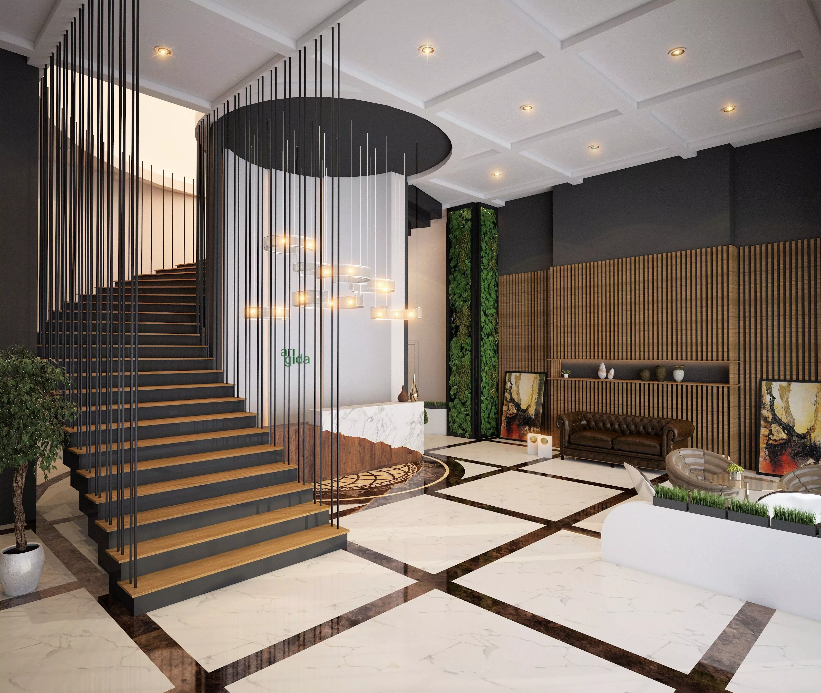 lobby of modern apartment building 3D model | CGTrader
