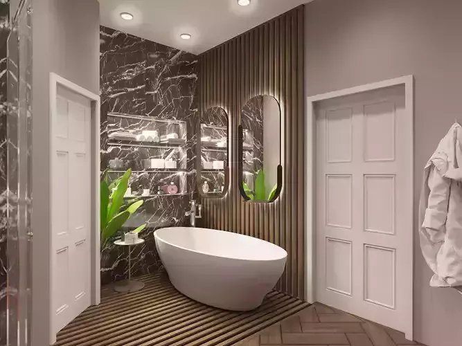 Bathroom model with sanitary ware - Corona materials Free 3D model