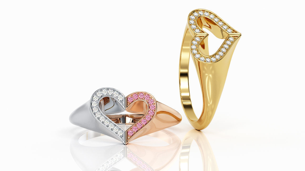 Double heart Ring R 0136 3D print model_1
