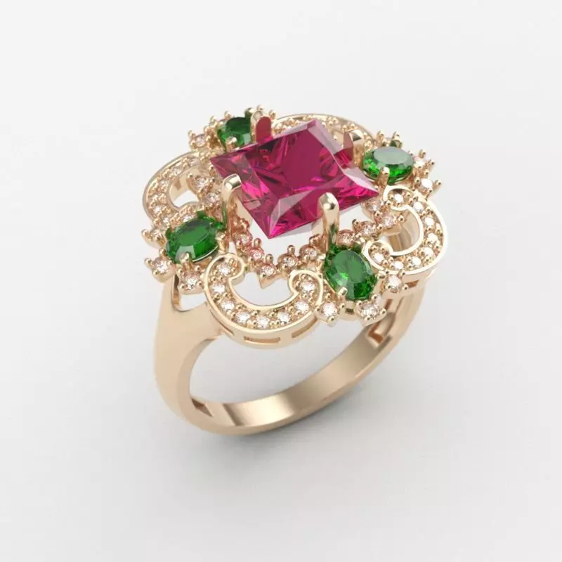 Women ring with gems and diamonds 3dm stl vintage 3D print model_0