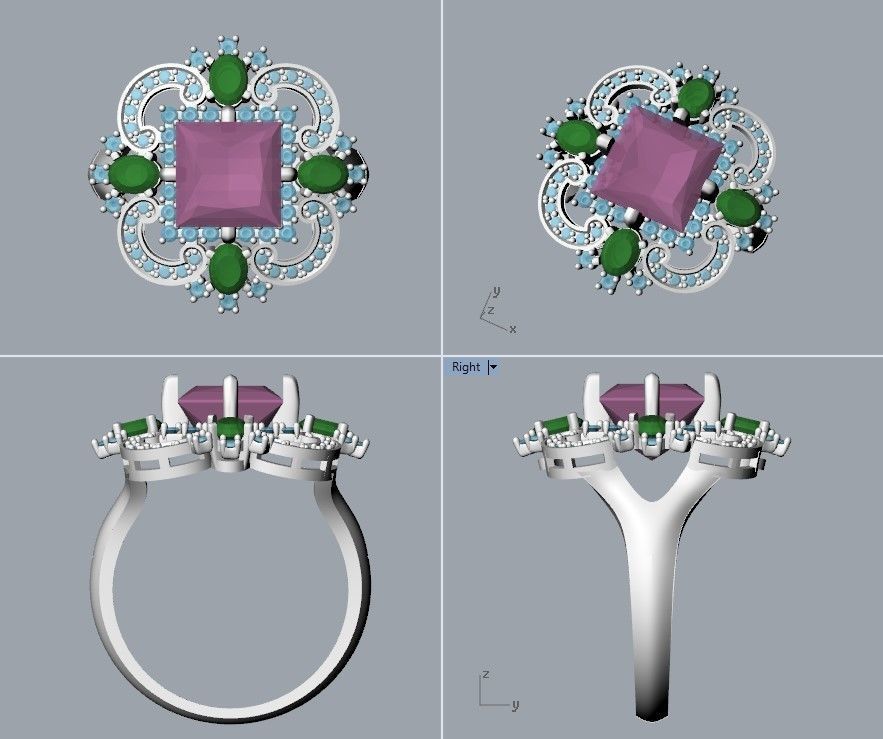 Women ring with gems and diamonds 3dm stl vintage 3D print model_18