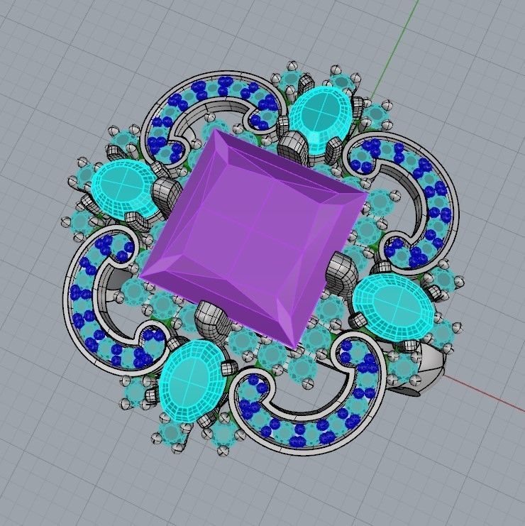 Women ring with gems and diamonds 3dm stl vintage 3D print model_22