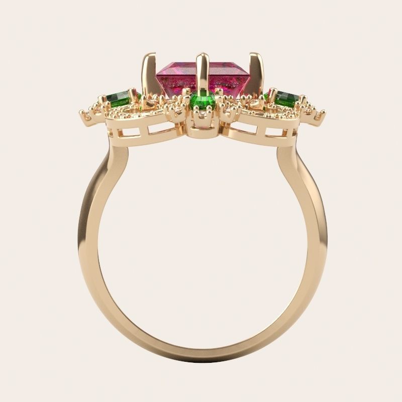 Women ring with gems and diamonds 3dm stl vintage 3D print model_8