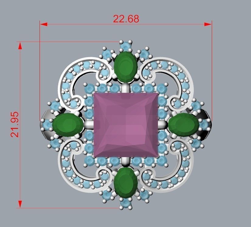 Women ring with gems and diamonds 3dm stl vintage 3D print model_20