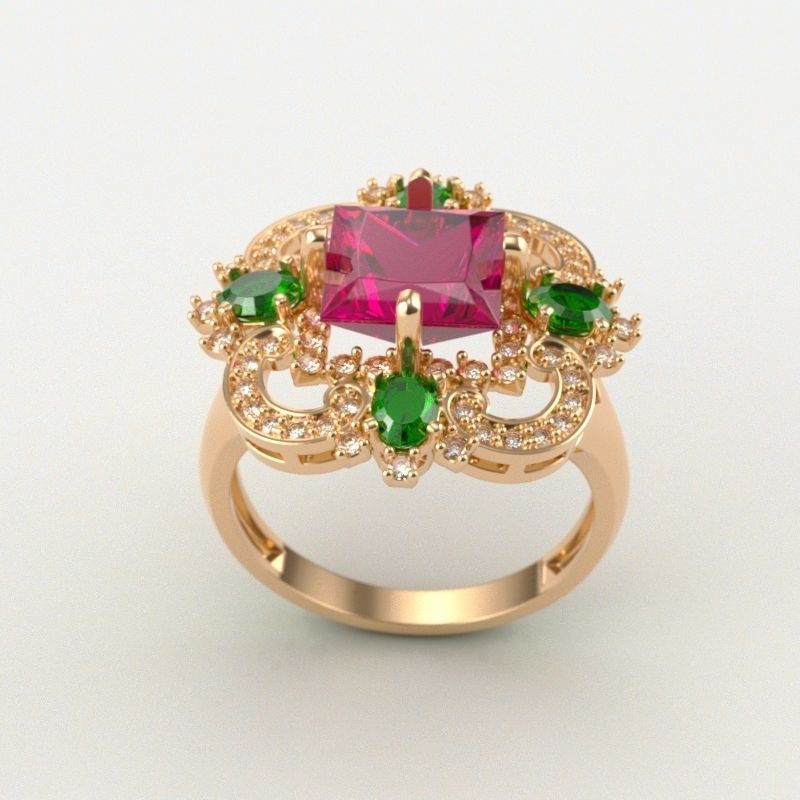 Women ring with gems and diamonds 3dm stl vintage 3D print model_7
