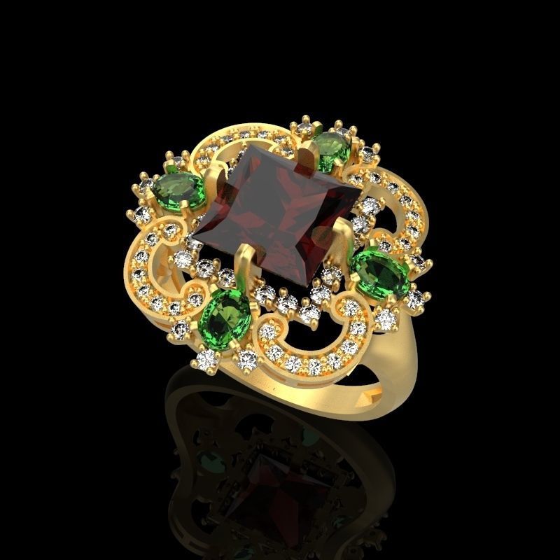 Women ring with gems and diamonds 3dm stl vintage 3D print model_12